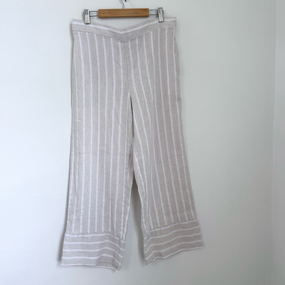 LOFT Striped Wide Leg Casual Linen Blend Pull On Pants Summer Women’s Size S